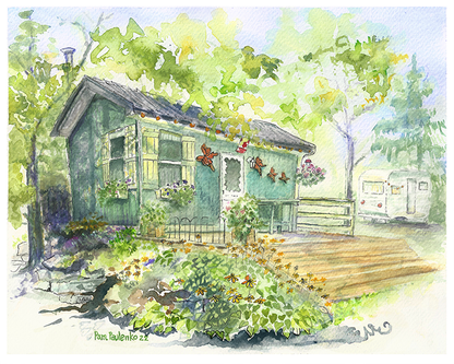 Cabin On A Creek Cards - Original Watercolour Art by Canadian Artist Pamela Paulenko, painting Ontario wildlife
