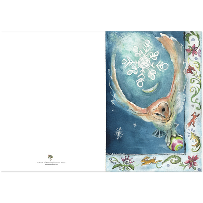 Mystic Holiday Owl   Pack of 10 Greeting Cards (standard envelopes) (US & CA) - Original Watercolour Art by Canadian Artist Pamela Paulenko, painting Ontario wildlife