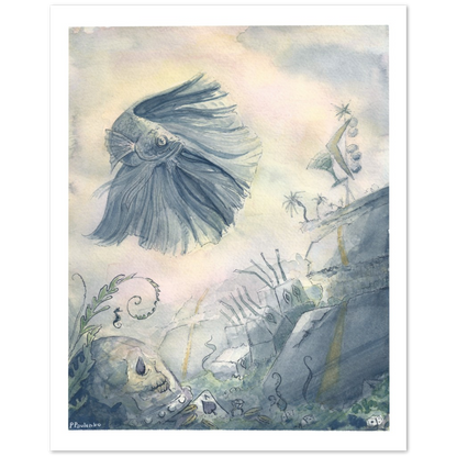 Classic Matte Paper Poster  Betta Regards the Ruins - Original Watercolour Art by Canadian Artist Pamela Paulenko, painting Ontario wildlife