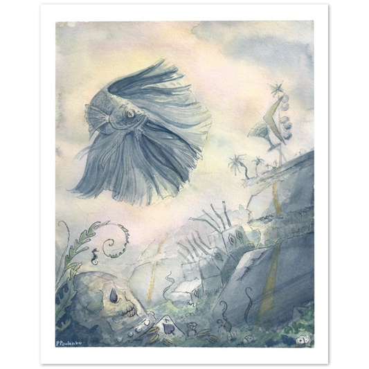 Classic Matte Paper Poster  Betta Regards the Ruins - Original Watercolour Art by Canadian Artist Pamela Paulenko, painting Ontario wildlife
