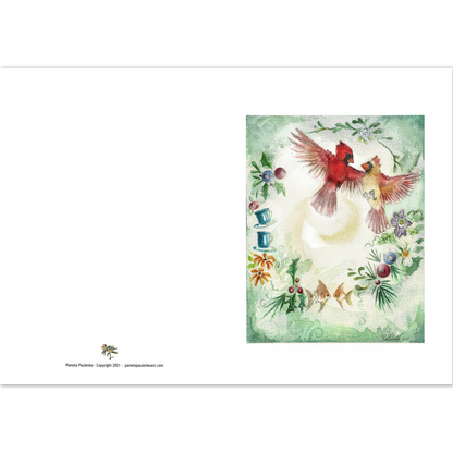 Cardinal Joy - Pack of 10 Folded Holiday Cards (white envelopes) (US & CA) - Original Watercolour Art by Canadian Artist Pamela Paulenko, painting Ontario wildlife