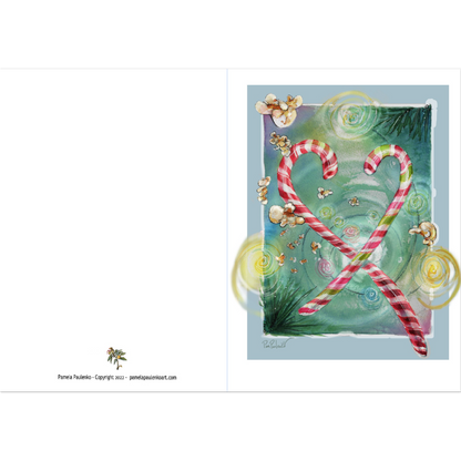 Candy Cane Love   -    Pack of 10 Folded Holiday Cards (standard envelopes) (US & CA) - Original Watercolour Art by Canadian Artist Pamela Paulenko, painting Ontario wildlife